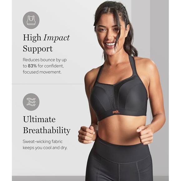 Panache Sport Black Underwired High Impact Sports Bra Full Cup Support 36GG - Picture 3 of 12